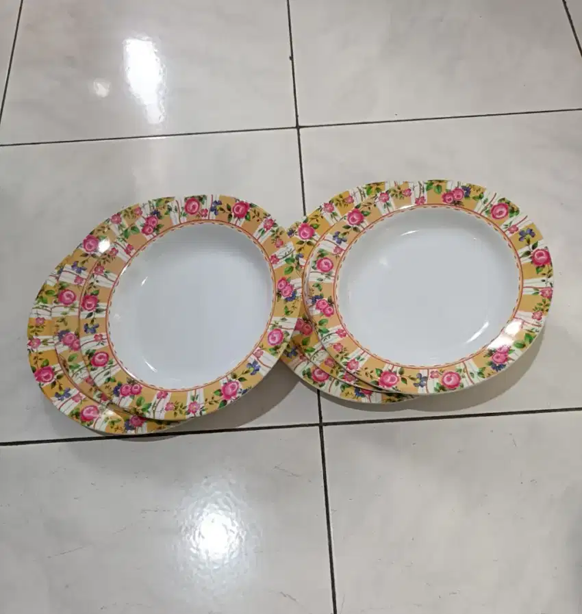 6 pcs piring makan melamine motif bunga oren