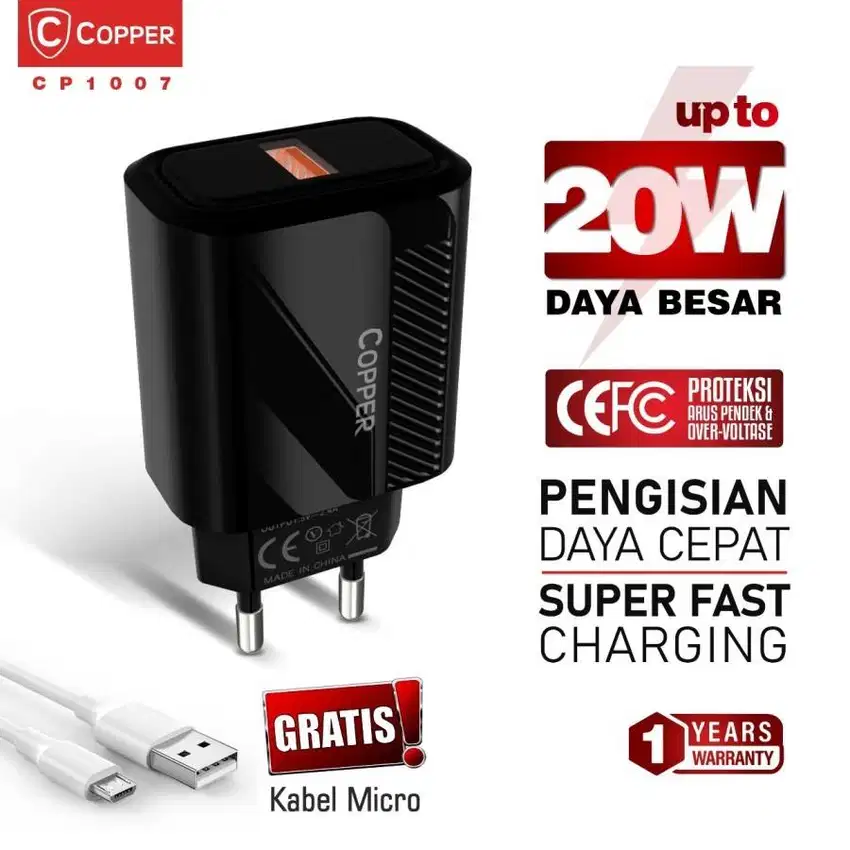 COPPER Charger Single Port 18W + Fast Charging CP1011 (Qualcomm 3.0) -