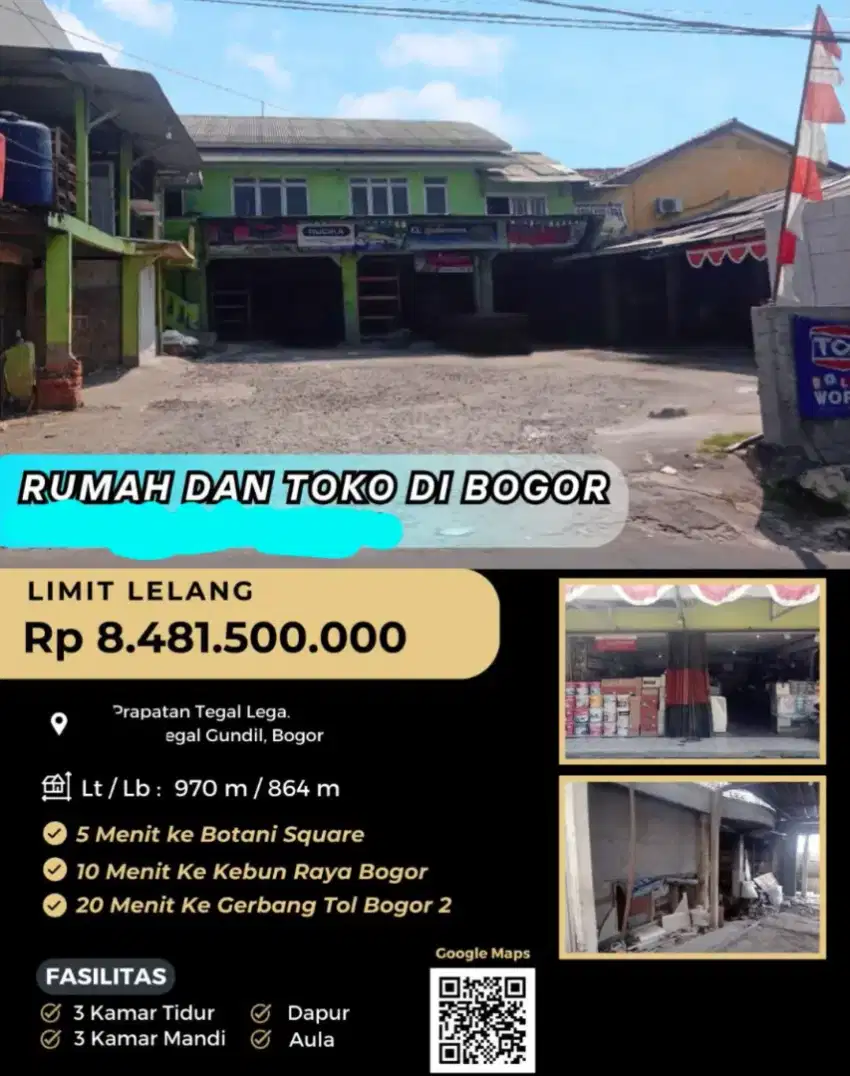 Dijual Rumah Toko Prapatan Tegal Lega Bogor