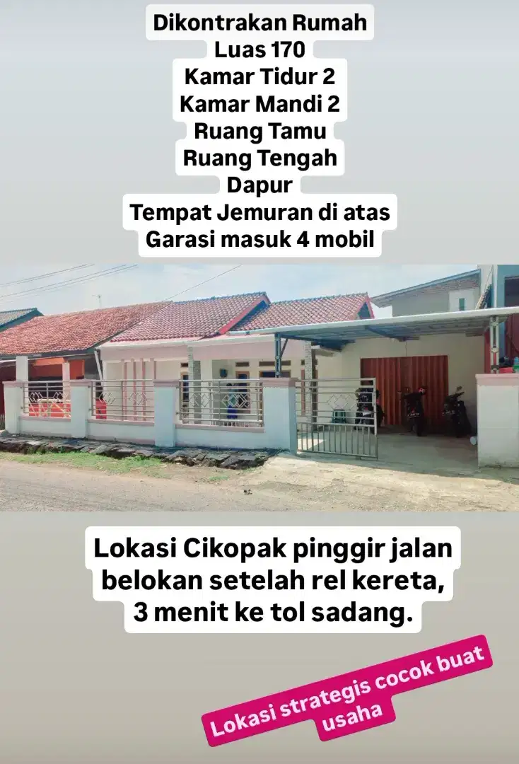 DIKONTRAKAN RUMAH PINGGIR JALAN PURWAKARTA-CIKOPAK