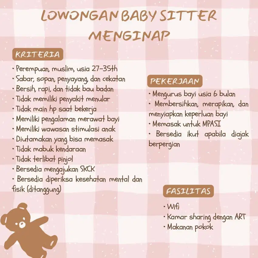 Loker Baby Sitter Menginap