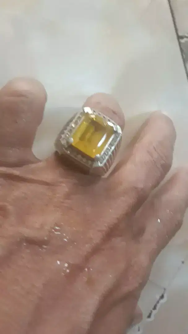 Batu Cincin Permata Yellow Safir Natural Batu Ring Perak Suasa R8