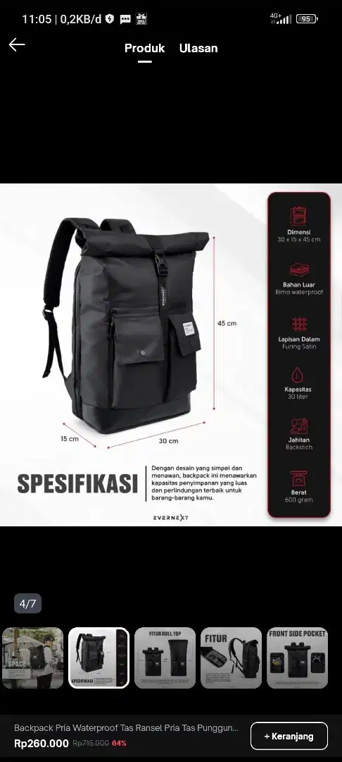 Tas ransel pria lokasi cakung kayu tinggi