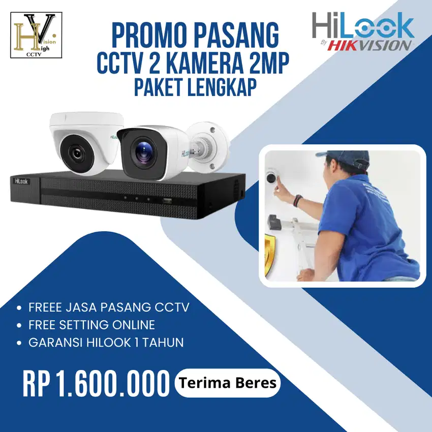 Paket 2 Camera CCTV HILOOK 2 MP IR + Pasang