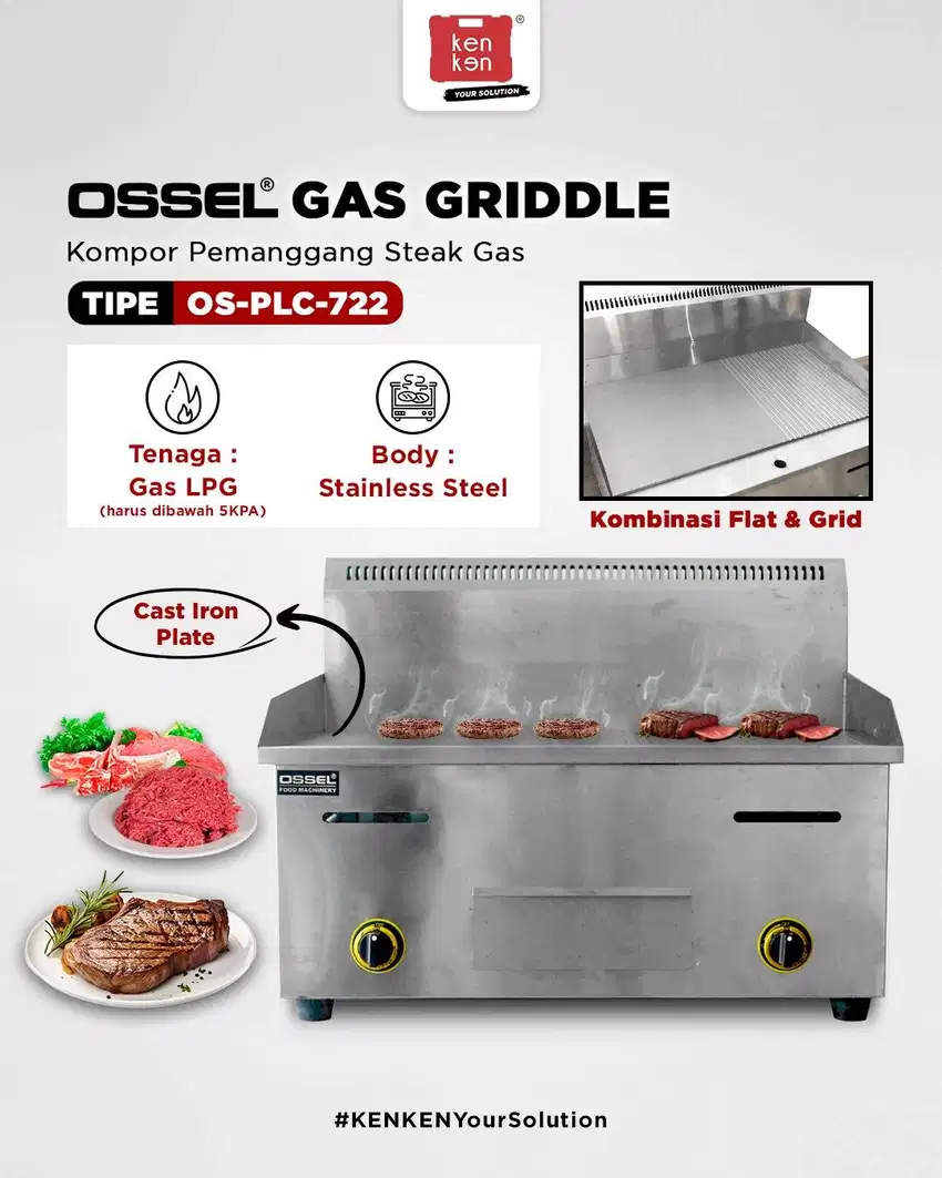 Gas Griddle Pemanggang Steak Gas Panggangan 2 Model Flat dan Grid Komb