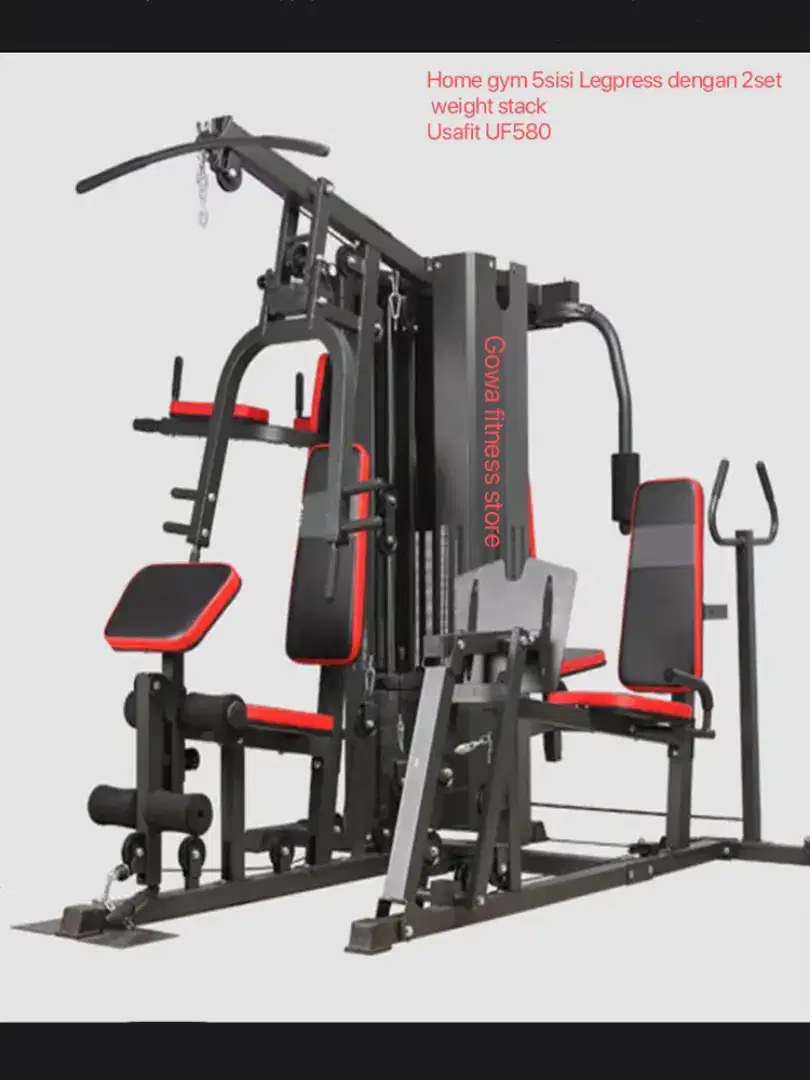 Home gym 5sisi Legpress dengan 2set weight stack 
Usafit UF580