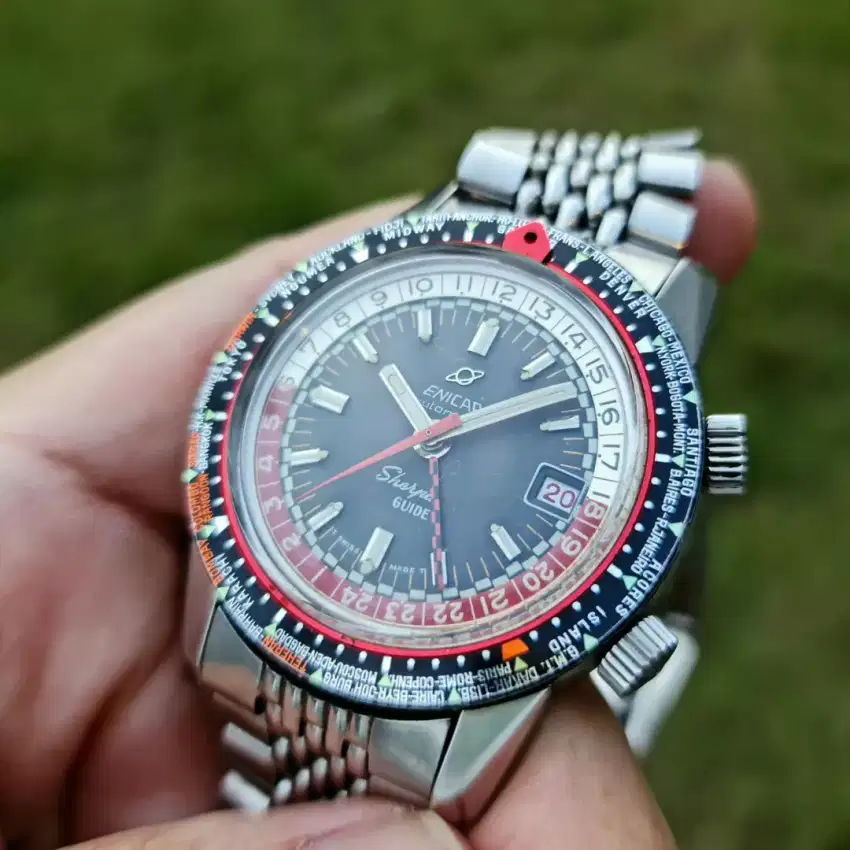 60s Vintage Enicar Sherpa Guide 600 GMT world timer Automatic like New