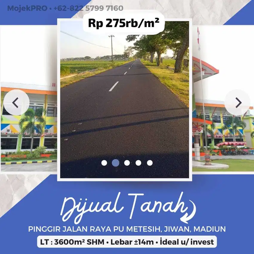 Tanah Sawah Pinggir Jalan Raya Metesih Jiwan Madiun