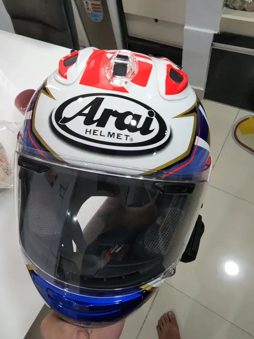 Helm arai rx7x pedrosa spirit blue + sena spider st1