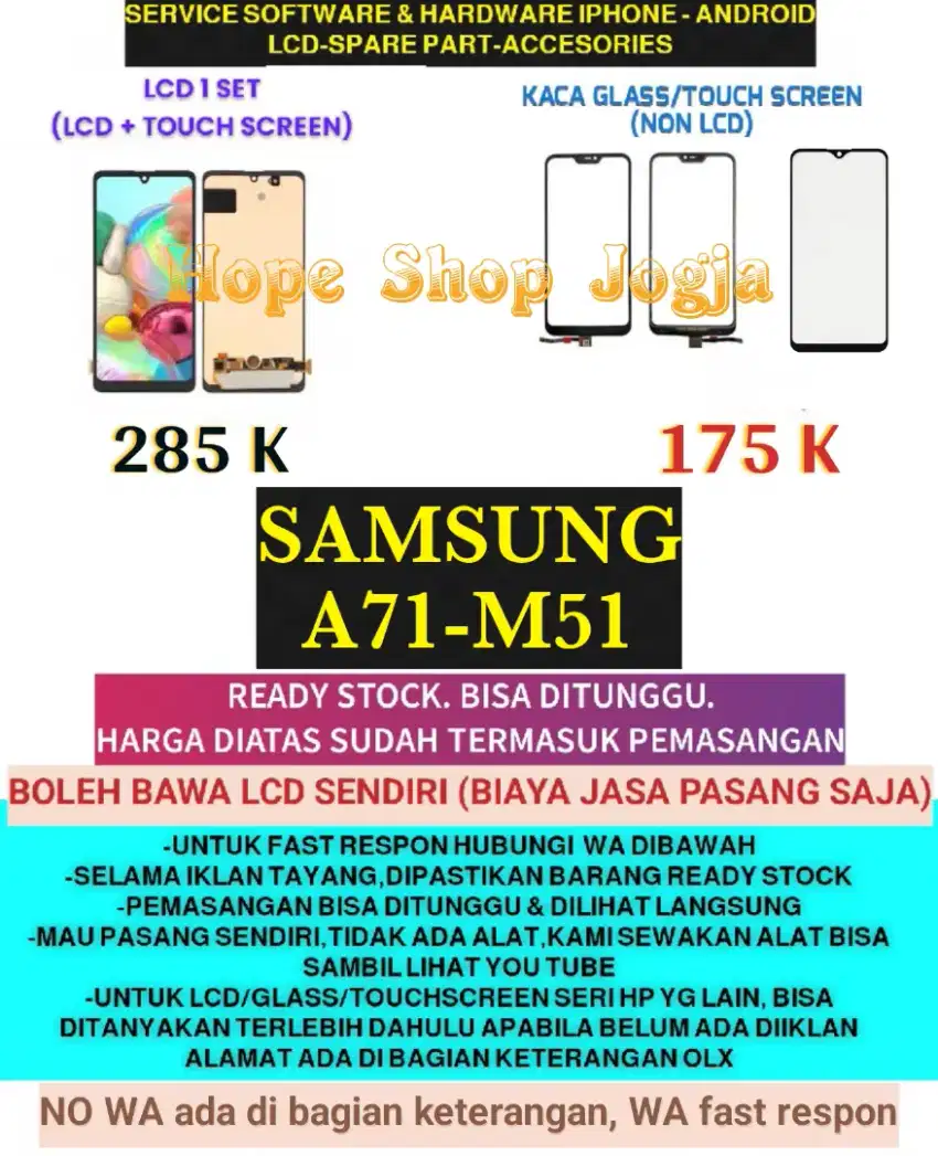 Service HP-Ganti Touchscreen/Baterai-LCD Samsung A71-M51