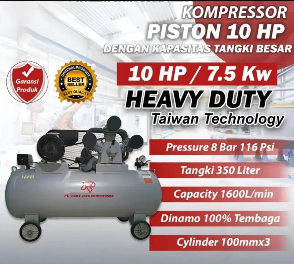 KOMPRESSOR PISTON Heavy Duty 10 HP 7.5KW DENGAN KAPASITAS TANGKI BESAR
