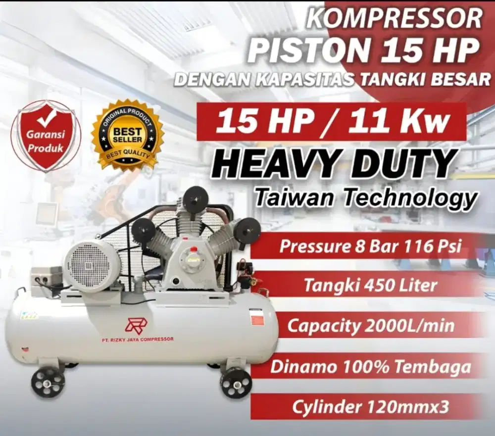 KOMPRESSOR PISTON Heavy Duty 15 HP 11 KW DENGAN KAPASITAS TANGKI BESAR