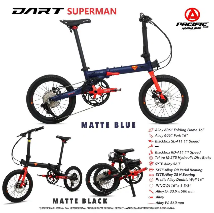 Sepeda Lipat Pacific Dart 5.0 16 inch Superman Edition 11 Speed