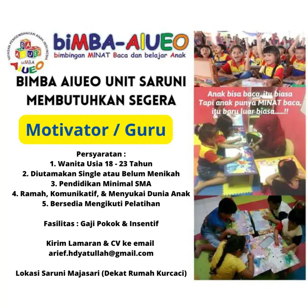 Lowongan Guru / Motivator Bimba AIUEO