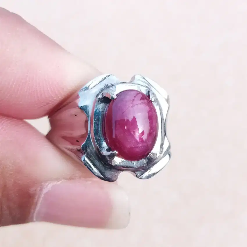 Cincin Monel Batu Permata Natural Red Ruby Star Mozambique