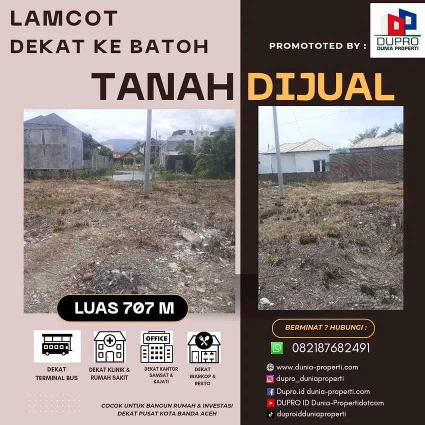 Lamcot Tanah dijual luas 707 m lokasi strategis dkt kantor kajati aceh