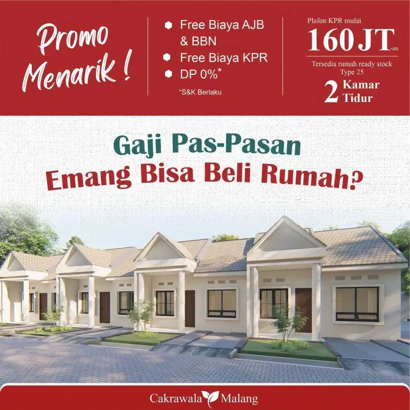 RUMAH CLUSTER TYPE 36 DP 0 ANGSURAN RINGAN DI MALANG