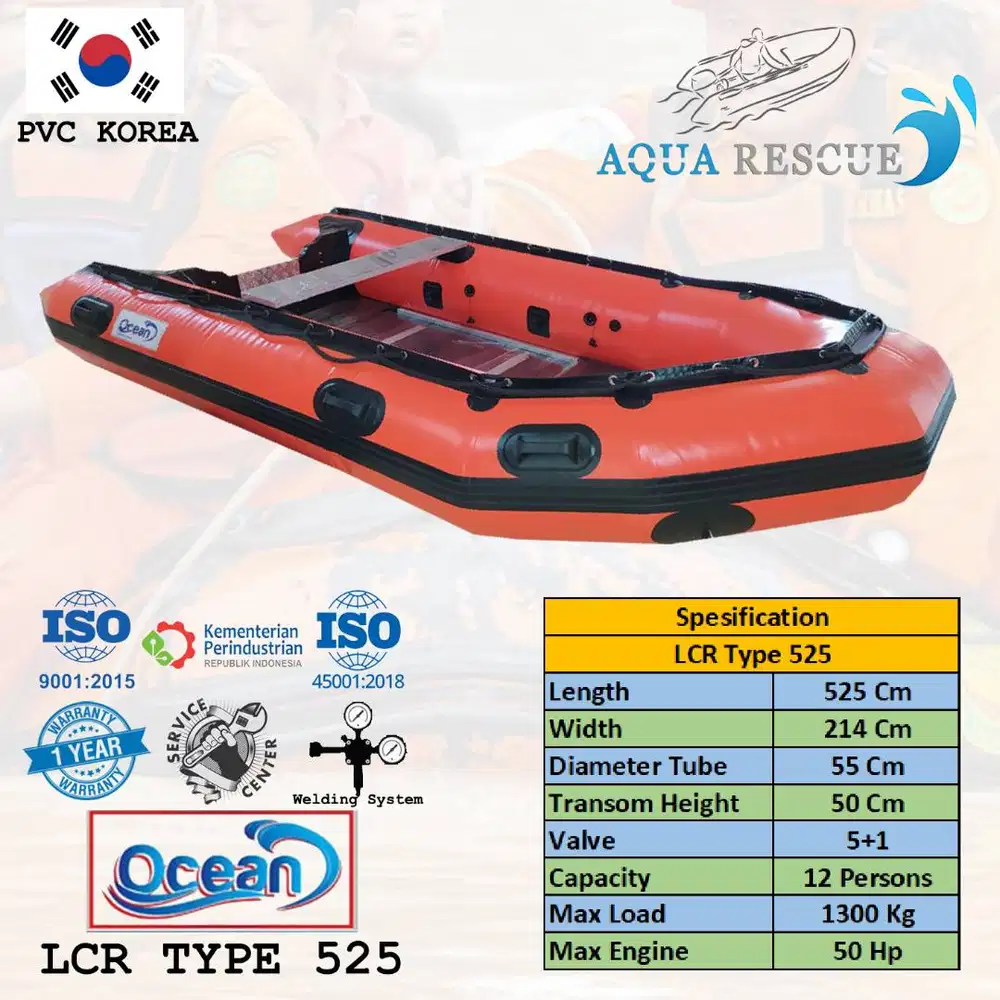 Perahu Karet PVC OCEAN 525 Rescue SAR Banjir Mancing Kap 12 Orang