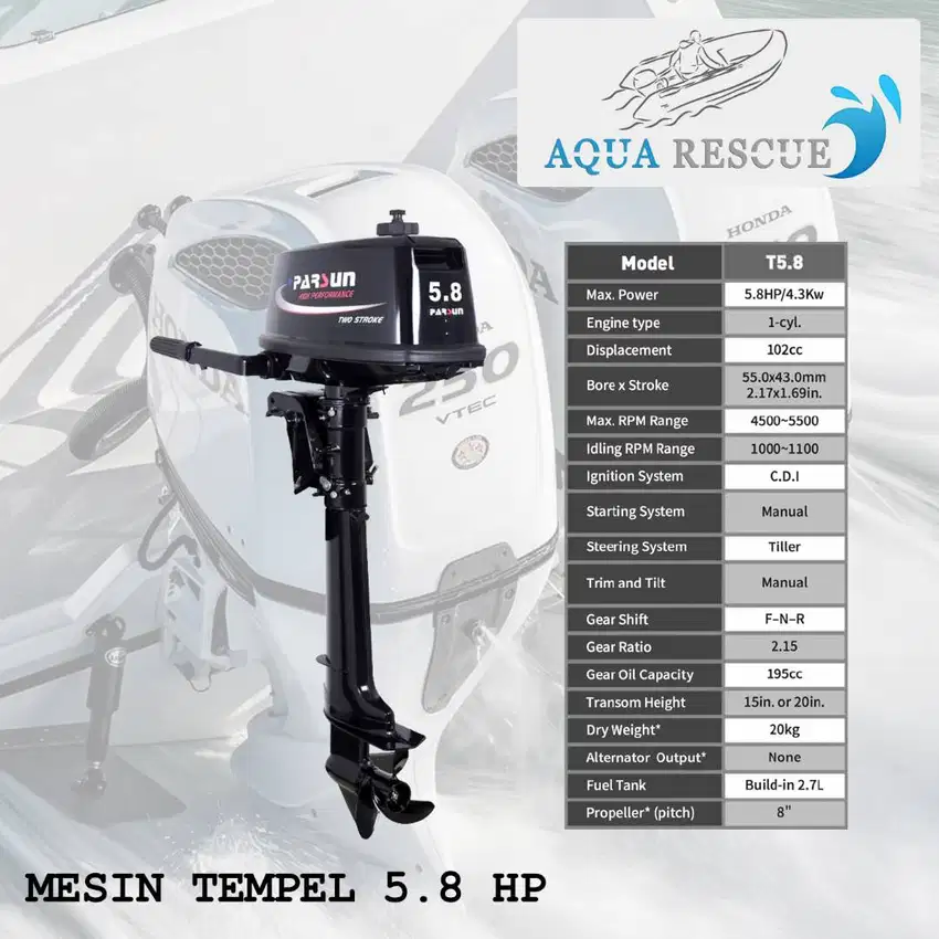 Mesin Tempel Perahu Karet Motor Outboard Merk Parsun 5.8 PK 2 Tak