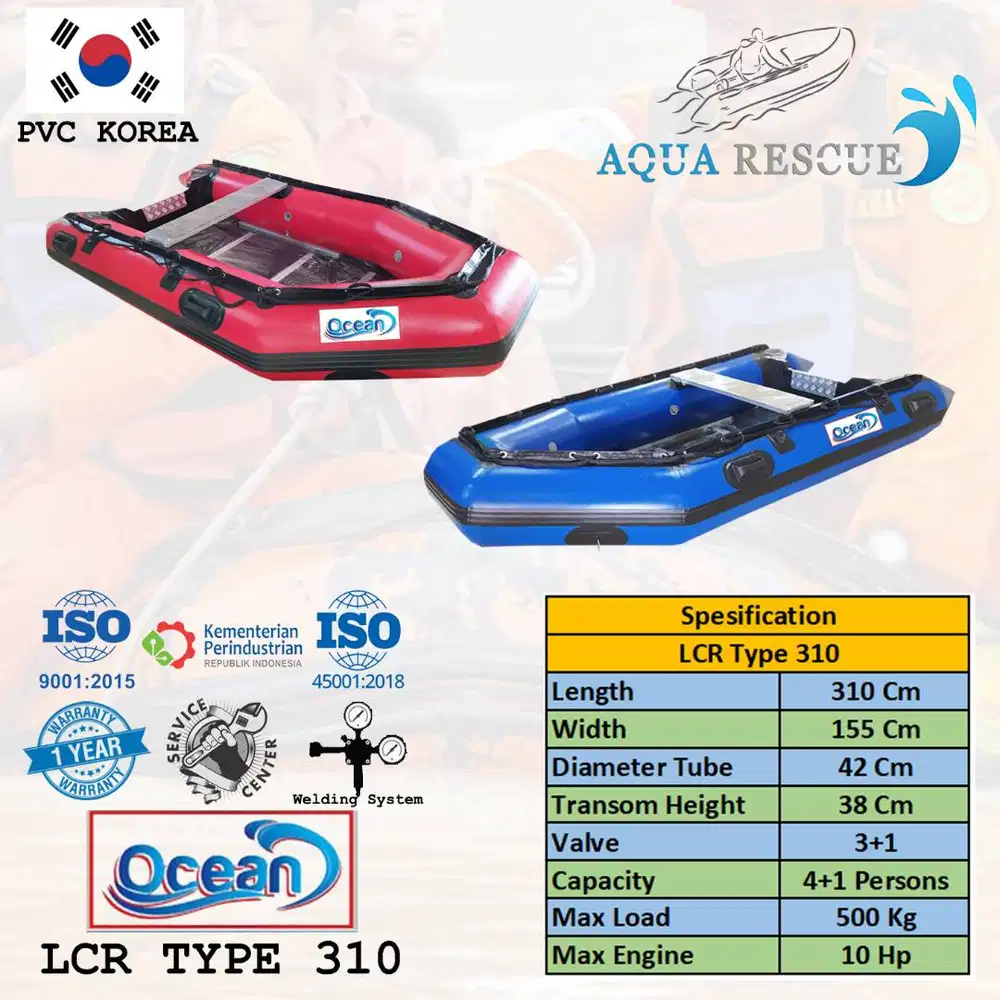 Perahu Karet PVC OCEAN 310 Rescue SAR Banjir Mancing Kapasitas 4-5 Org