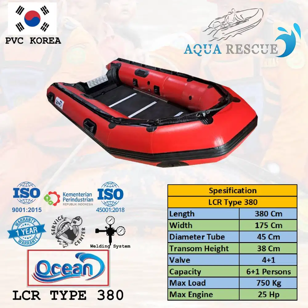 Perahu Karet PVC OCEAN 380 Rescue SAR Banjir Mancing Kapasitas 6-7 Org