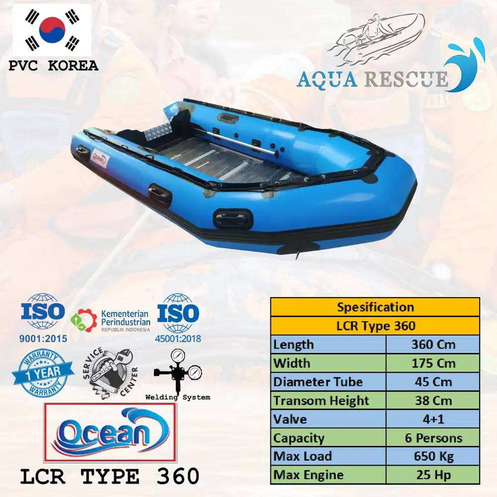 Perahu Karet PVC OCEAN 360 Rescue SAR Banjir Mancing Kapasitas 6 Orang