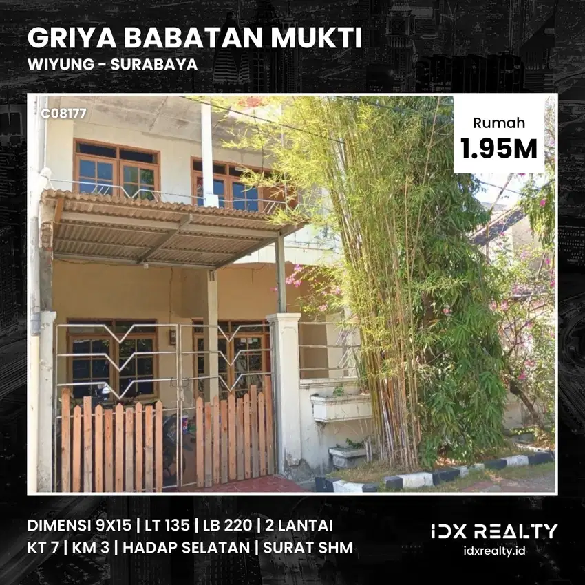 JUAL RUMAH Griya Babatan Mukti Wiyung Surabaya SHM 2 Lantai Lebar 9