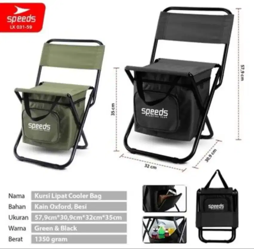 KURSI LIPAT + TAS COOLER OUTDOOR SPEEDS 031-59 RINGAN DAN PORTABLE