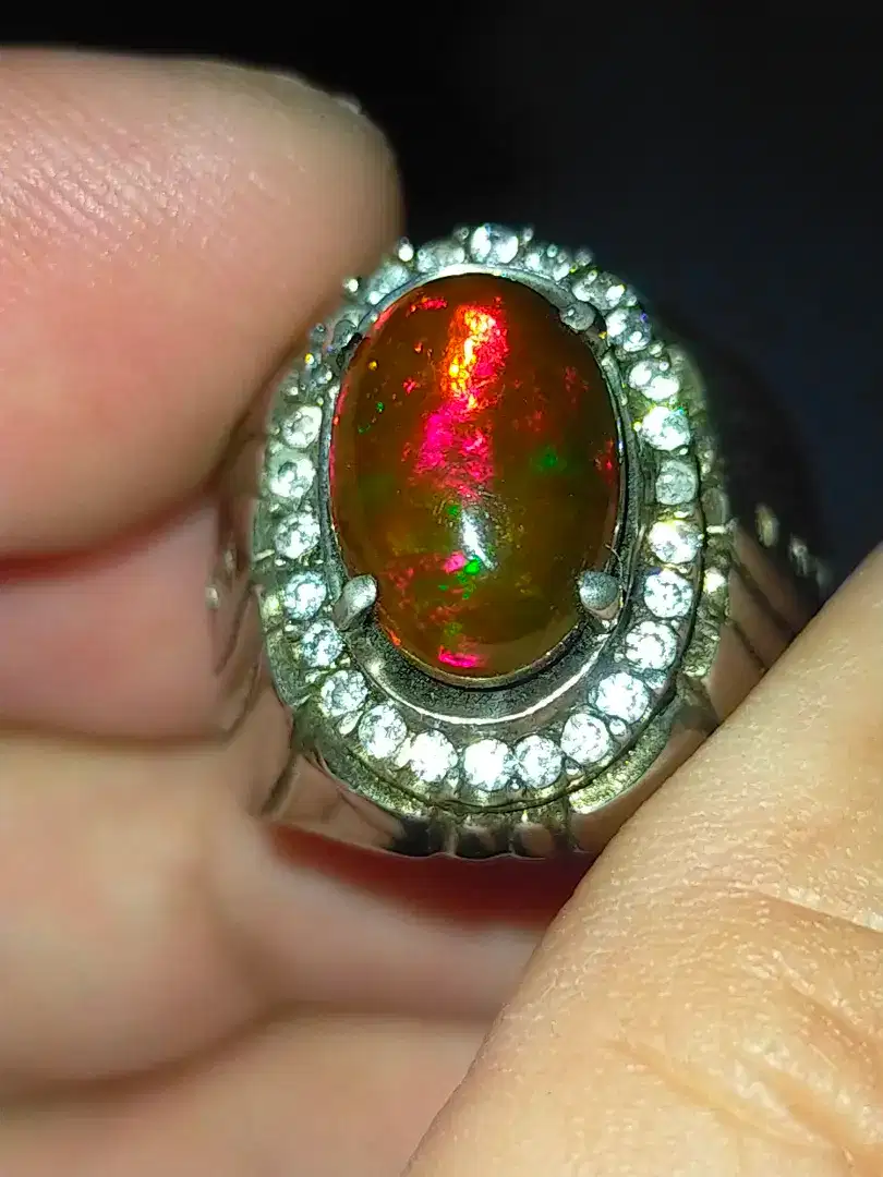 Batu kalimaya black Opal Ethiopia 2.85 crat ring perak memo MRI