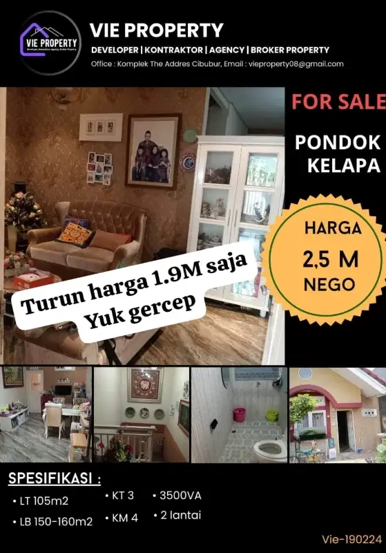 JUAL CEPAT RUMAH PONDOK KELAPA DUREN SAWIT