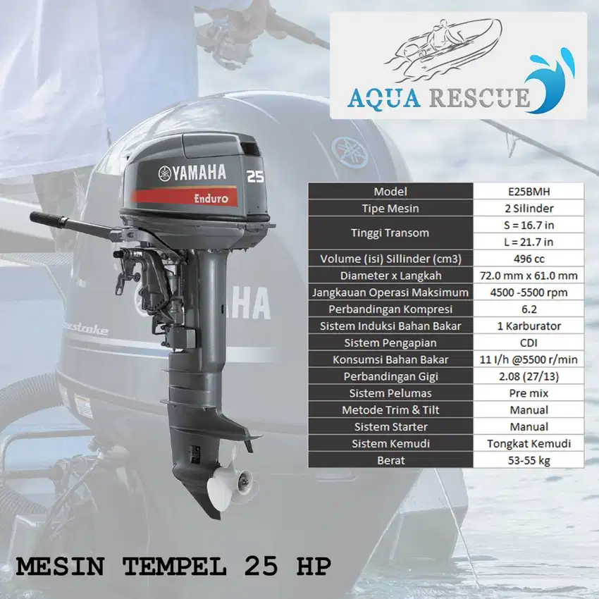 Mesin Tempel Yamaha 25 PK E25BMHL 2 Tak Outboard Motor Untuk Perahu