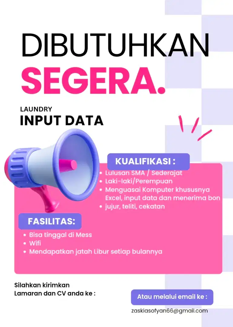 Lowongan kerja Input data dan menerima Bon
