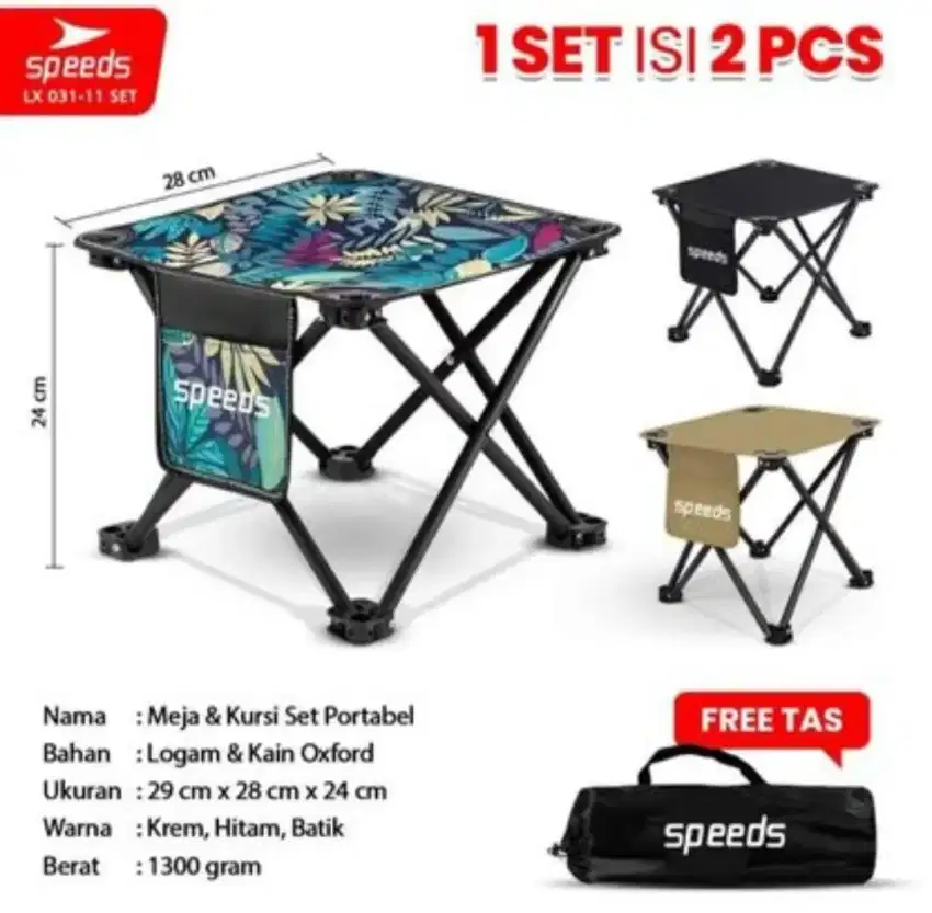 SET KURSI LIPAT OUTDOOR PORTABLE SPEEDS 031-11 ISI 2 PCS