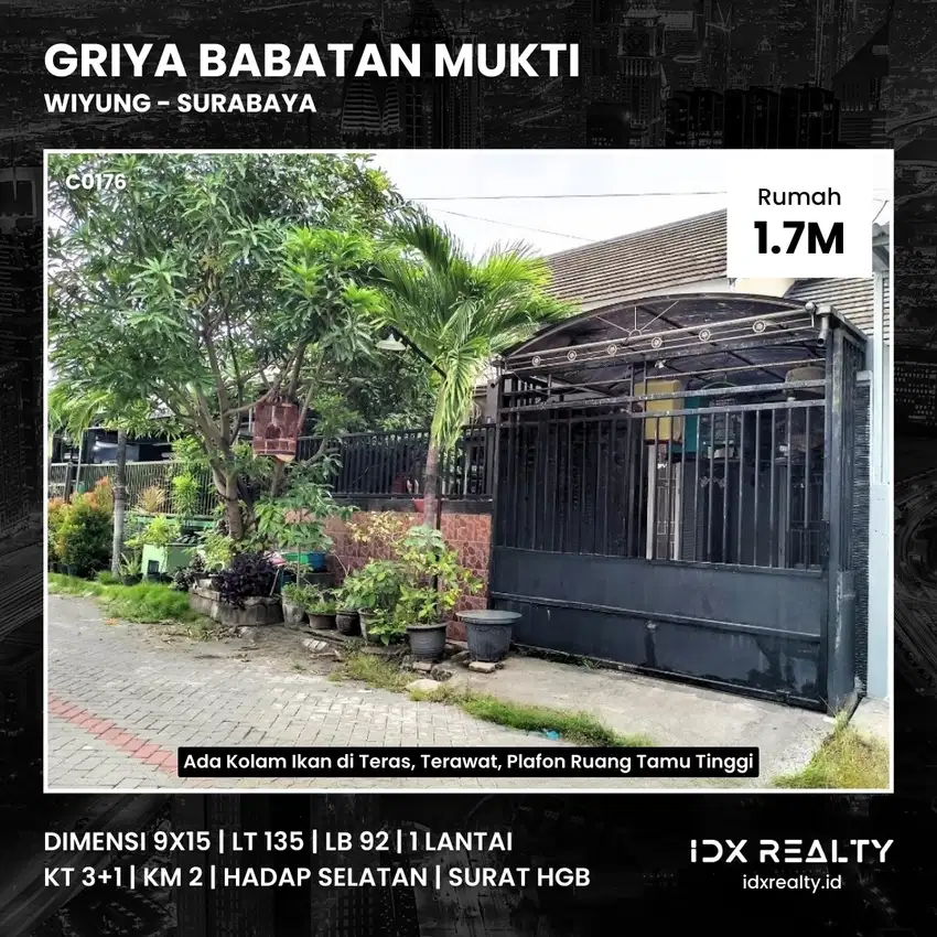 JUAL RUMAH Griya Babatan Mukti Surabaya Terawat Ada Kolam Ikan