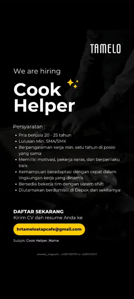 Lowongan Pekerjaan Cook Helper