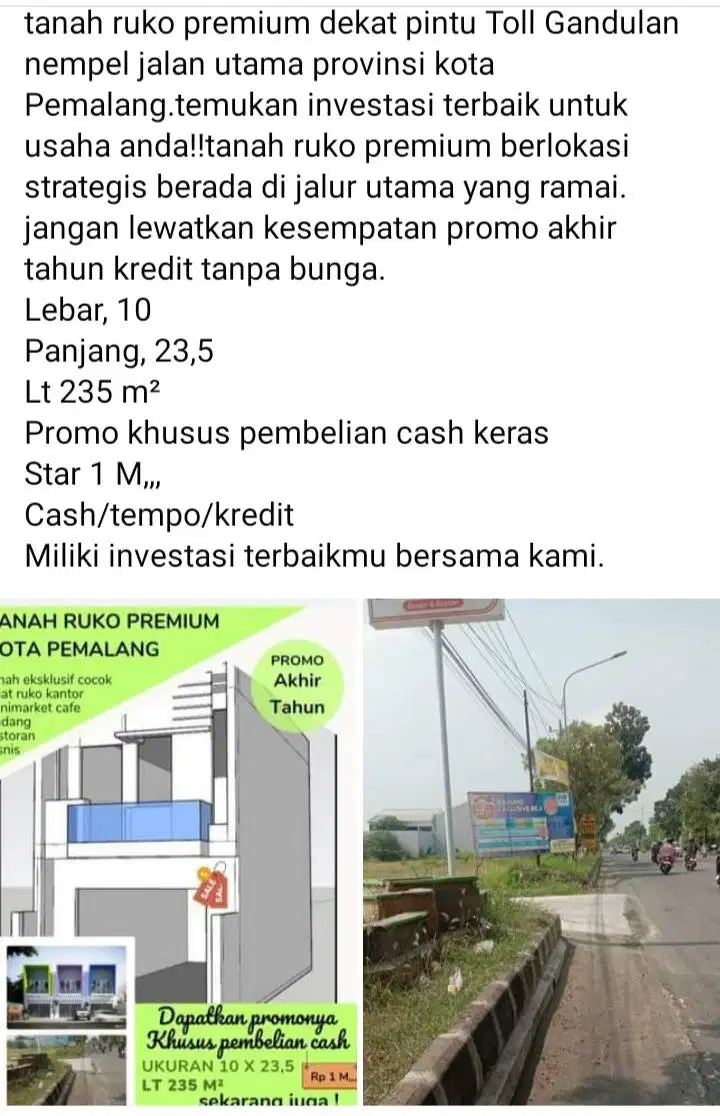 Tanah ruko premium kota Pemalang