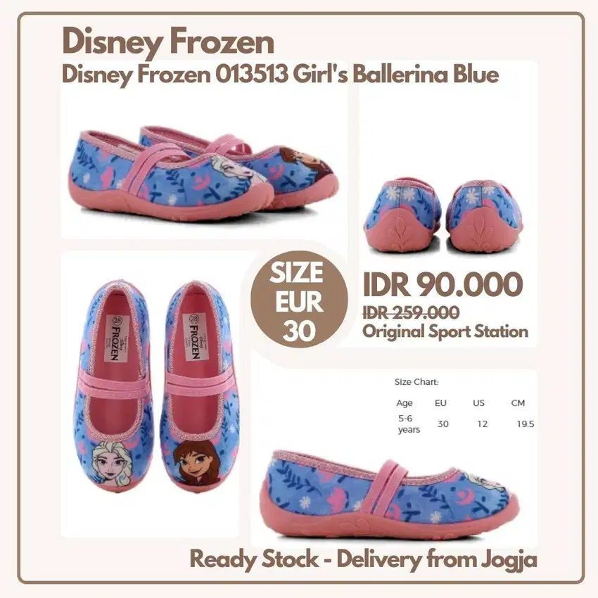 Sneaker Anak Perempuan Disney Frozen Girl's Ballerina - Blue Size 30