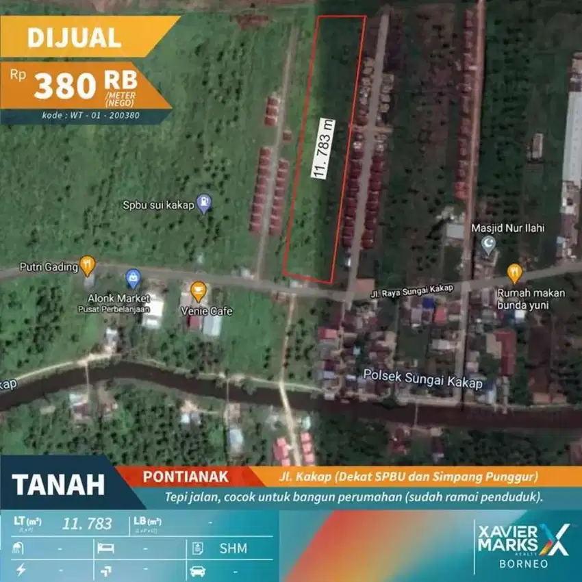 Tanah perumahan kakap dekat simpang punggur