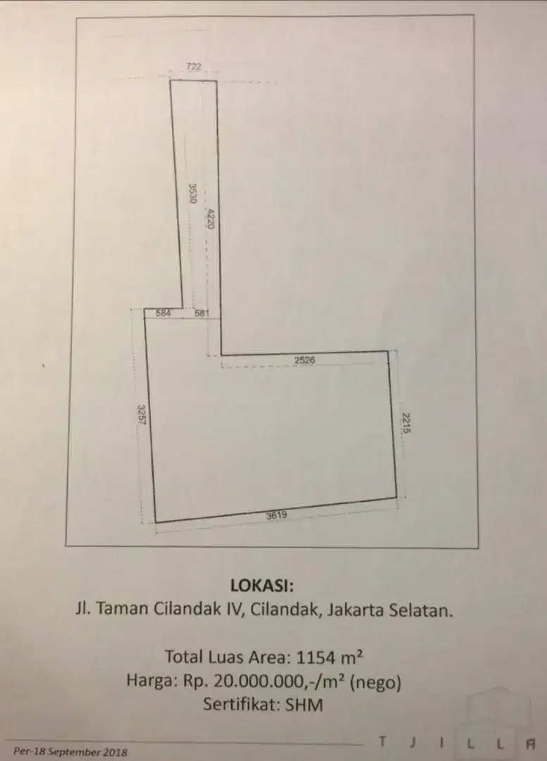 Jual cepat tanah 1154 meter di taman Cilandak