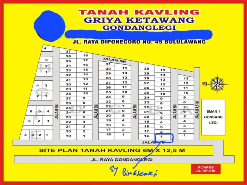 Tanah Kapling Dijual, Samping SMAN gondanglegi