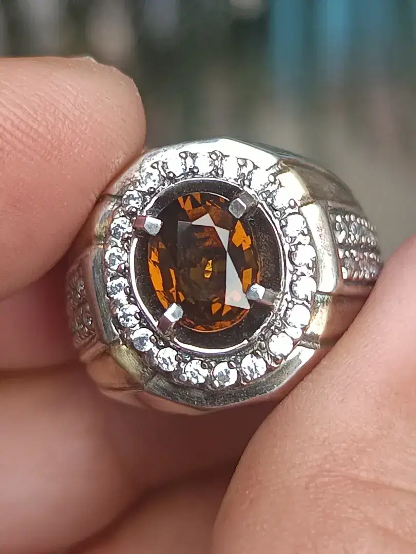 Batu Garnet mali 1.485 crat ring perak memo NGR top kristal clean