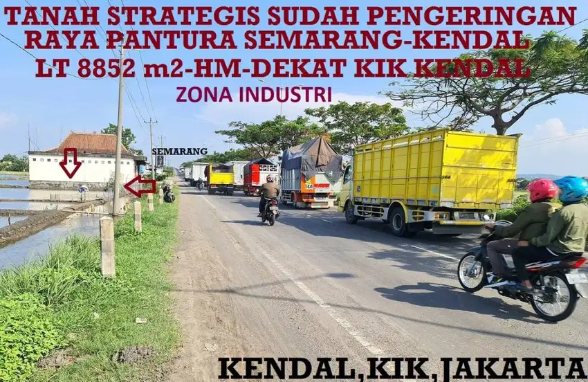 Tanah Zona Industri,ada ijin Pengeringan-Raya Pantura Kendal dekat KIK