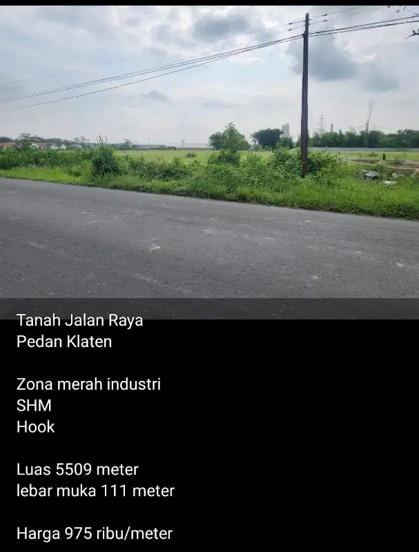 DIJUAL TANAH ZONA INDUSTRI PEDAN KLATEN