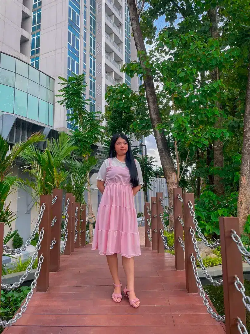 Dress pink putih dress lucu pakaian wanita