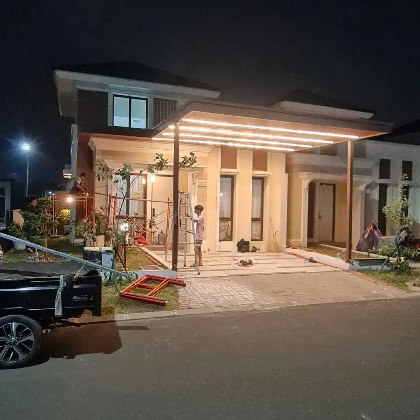 Kanopi minimalis alderon plafon pvc solarflat kaca railing/balkon ss