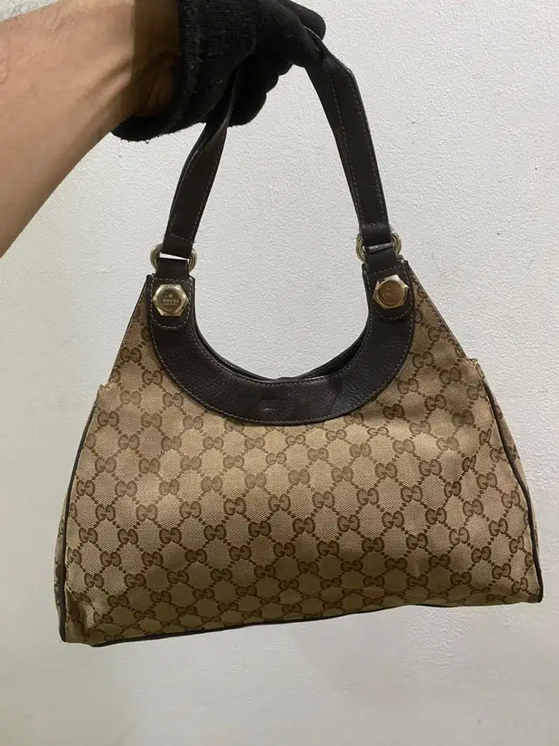Tas wanita gucci shoulder bag charmy GG brown canvas original harganet
