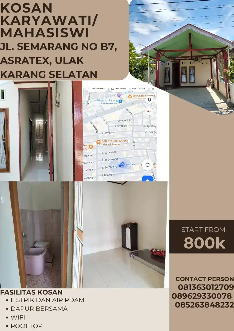 Disewakan Kosan Karyawati/Mahasiswi Asratex, Ulak Karang Selatan