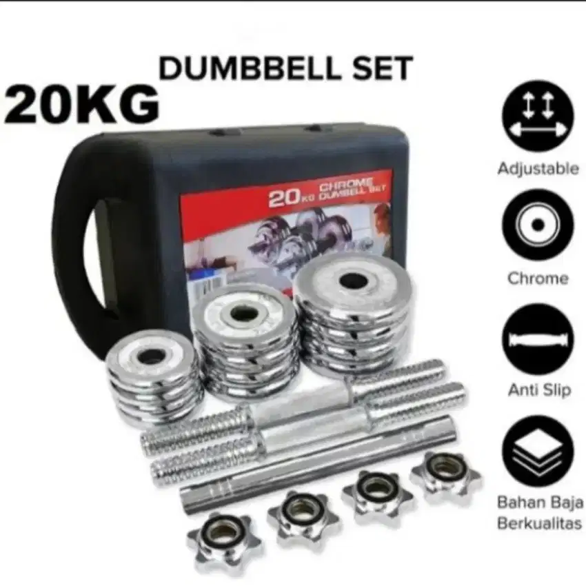 Barbell/Dumbell 20KG white chrome besi putih