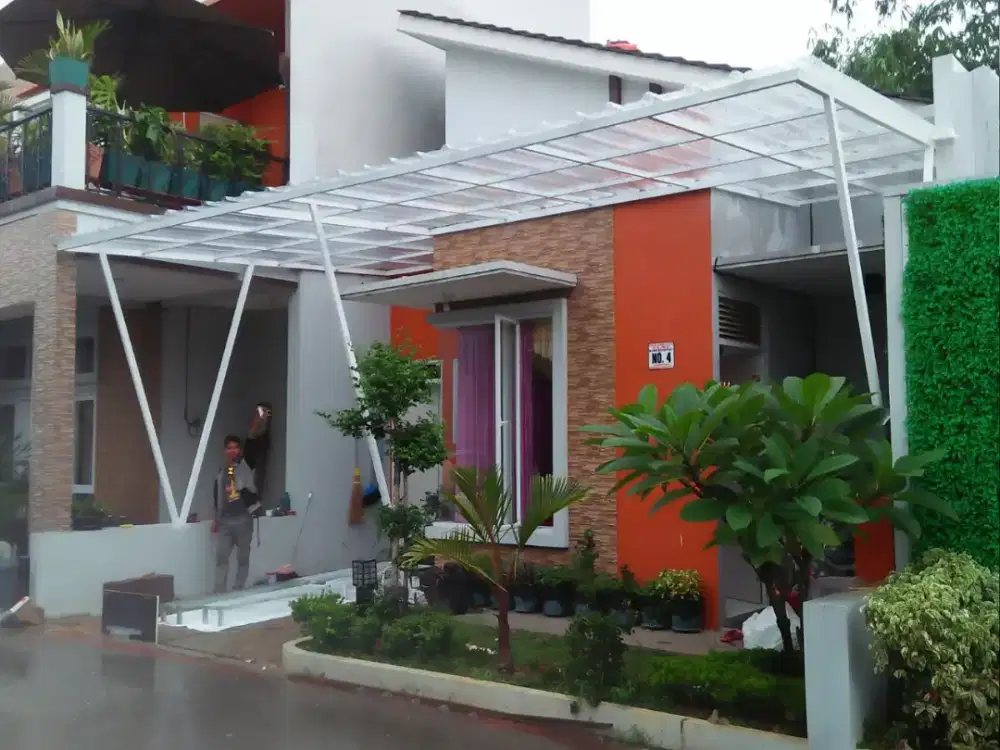 Kanopi rangka besi hollo galvanis atap transparan