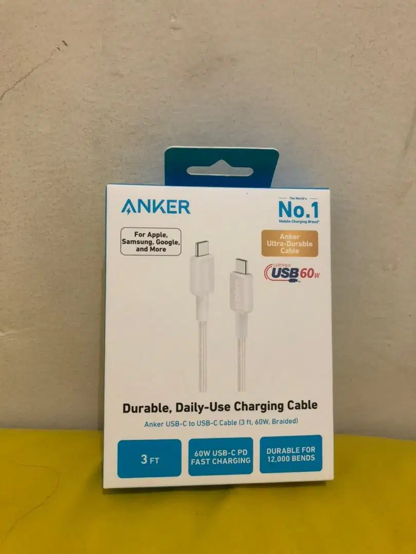 New!Kabel Charger Anker 322 USB-C to USB-C Cable (3ft Braided) - A81F5